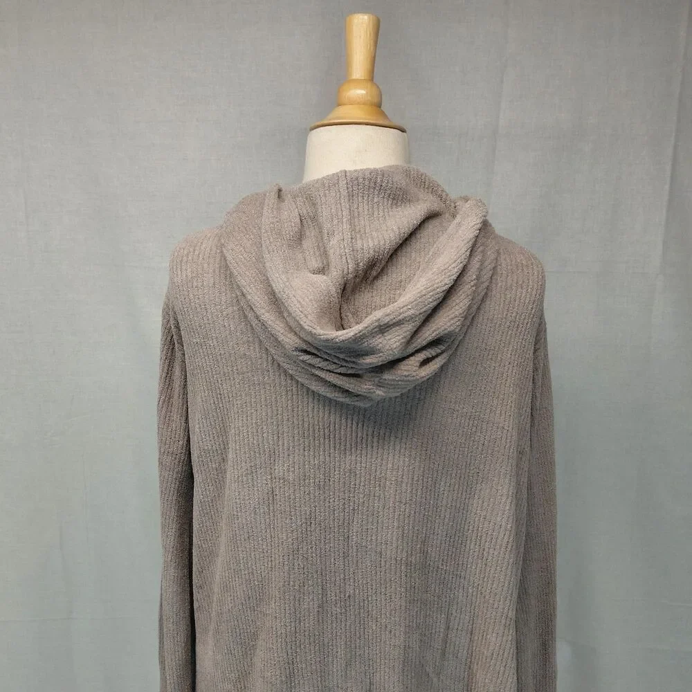 Barefoot Dreams CozyChic Ultra Lite taupe hooded open front cardigan SZ 3XL - Picture 9 of 11